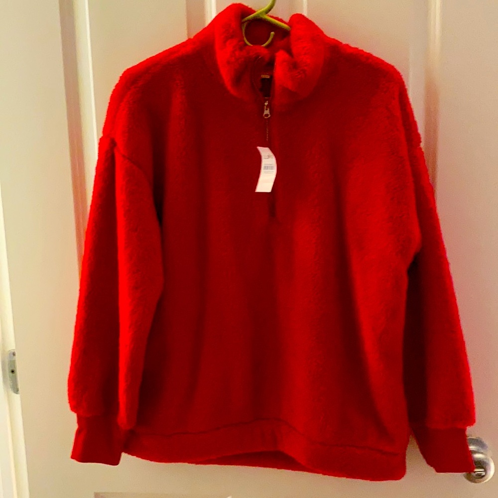 Loft red fleece size medium, new with tags